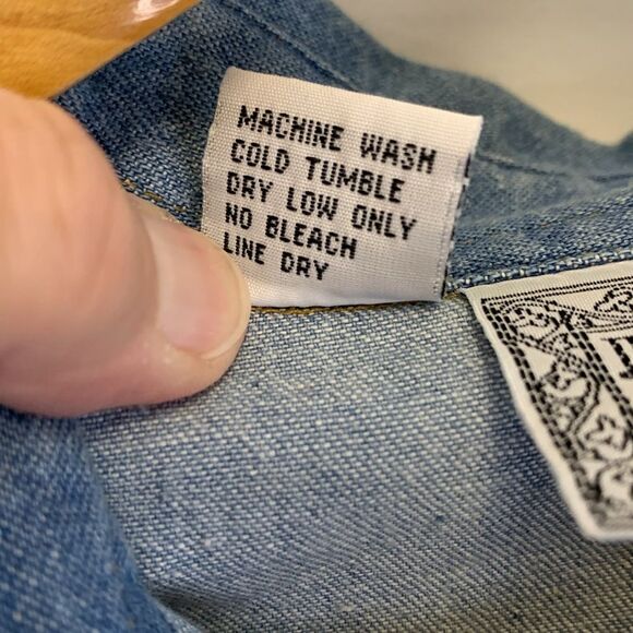 Vintage 90s Justin Allen Blue Crow Sunflower Appliqué Novelty Denim Shirt Size M - Picture 6 of 12